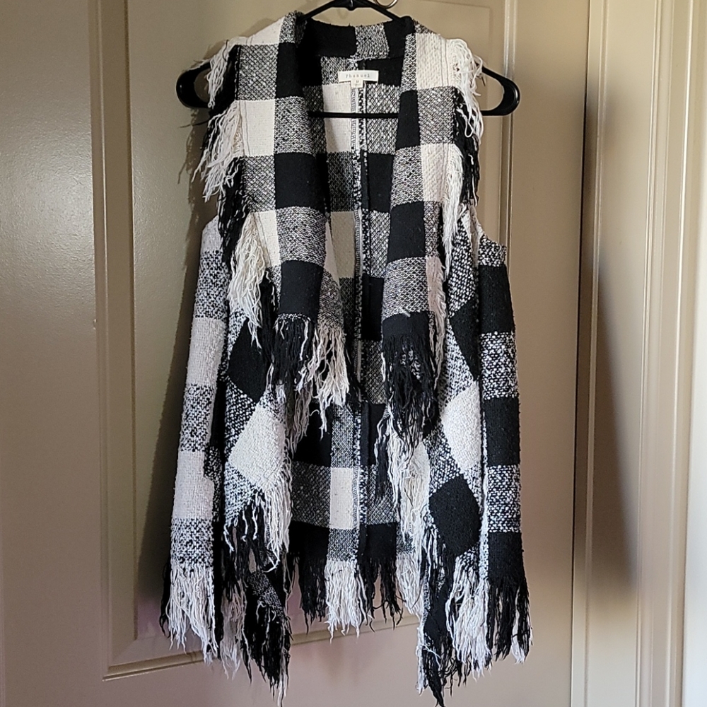Phanuel Plaid Boho Fringe Vest with Pockets Size M